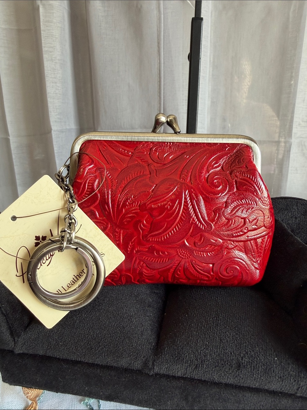 Patricia Nash Red Embossed Leather Kiss-Lock Clutch